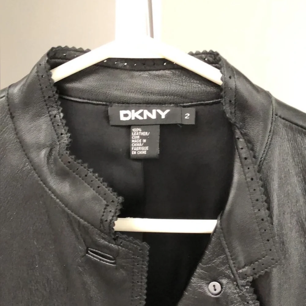 DKNY Women’s Black Leather Jacket - Picture 2 of 6